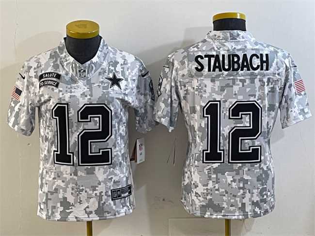 Women%27s Dallas Cowboys #12 Roger Staubach 2024 F.U.S.E Arctic Camo Salute To Service Limited Stitched Jersey Dzhi->chicago bears->NFL Jersey